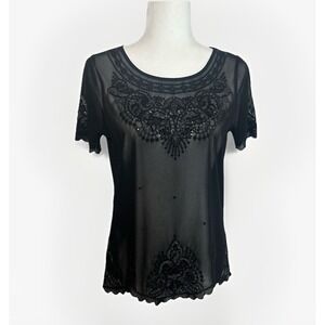 Express Sheer Top Black Embroidered Beaded Sm Whimsigoth Fairy Dark‎ Romantic
